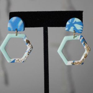 Hexagon Marble Dangle Studs